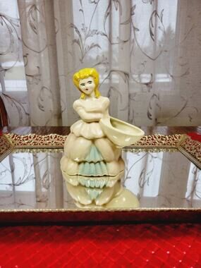 Vintage Victorian Lady Ceramic Planter Girl Petticoat Dress Succulent Bowl 6"